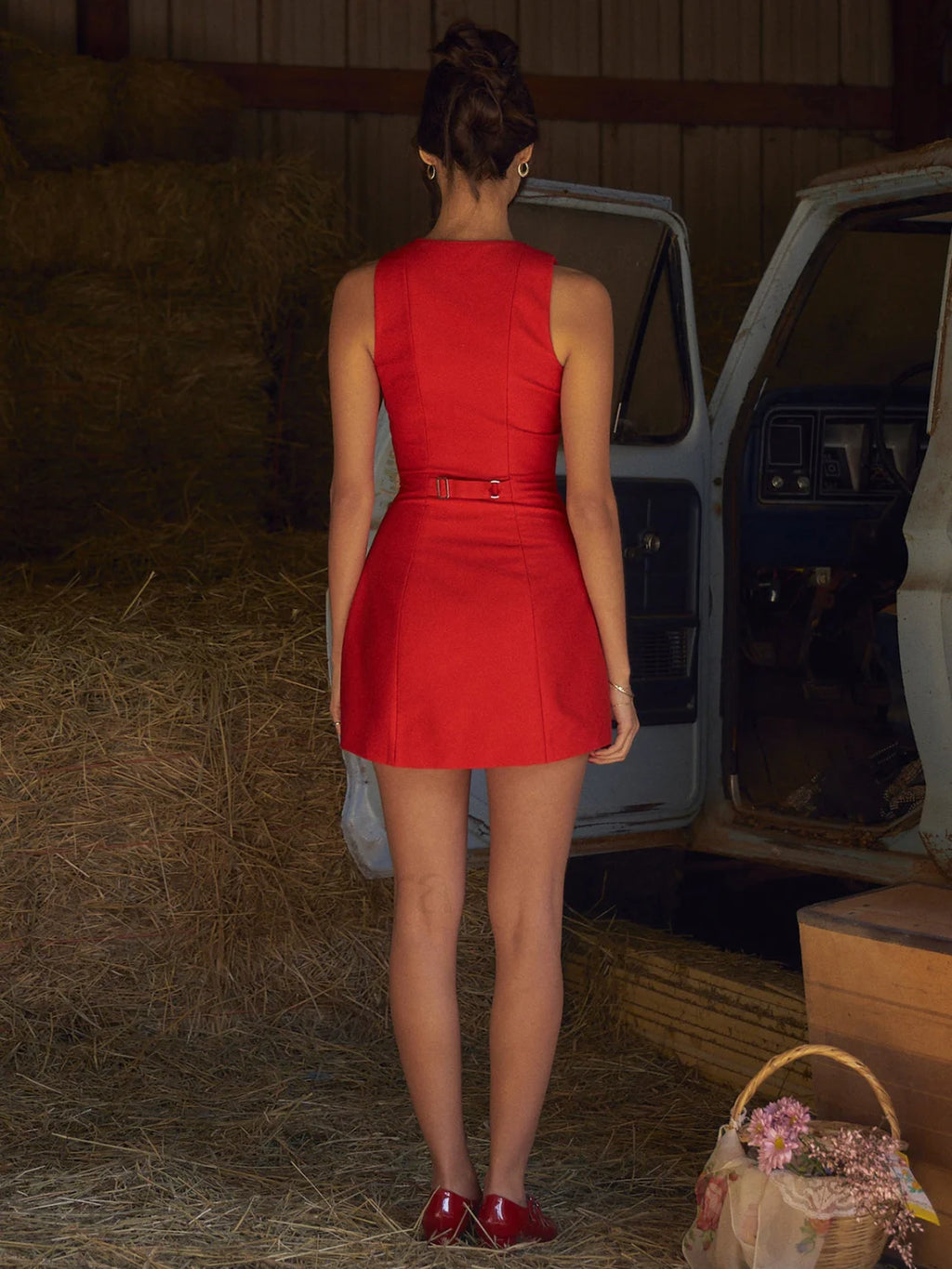 Button Front Sleeveless Short Dress Dresses