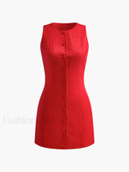 Button Front Sleeveless Short Dress Dresses