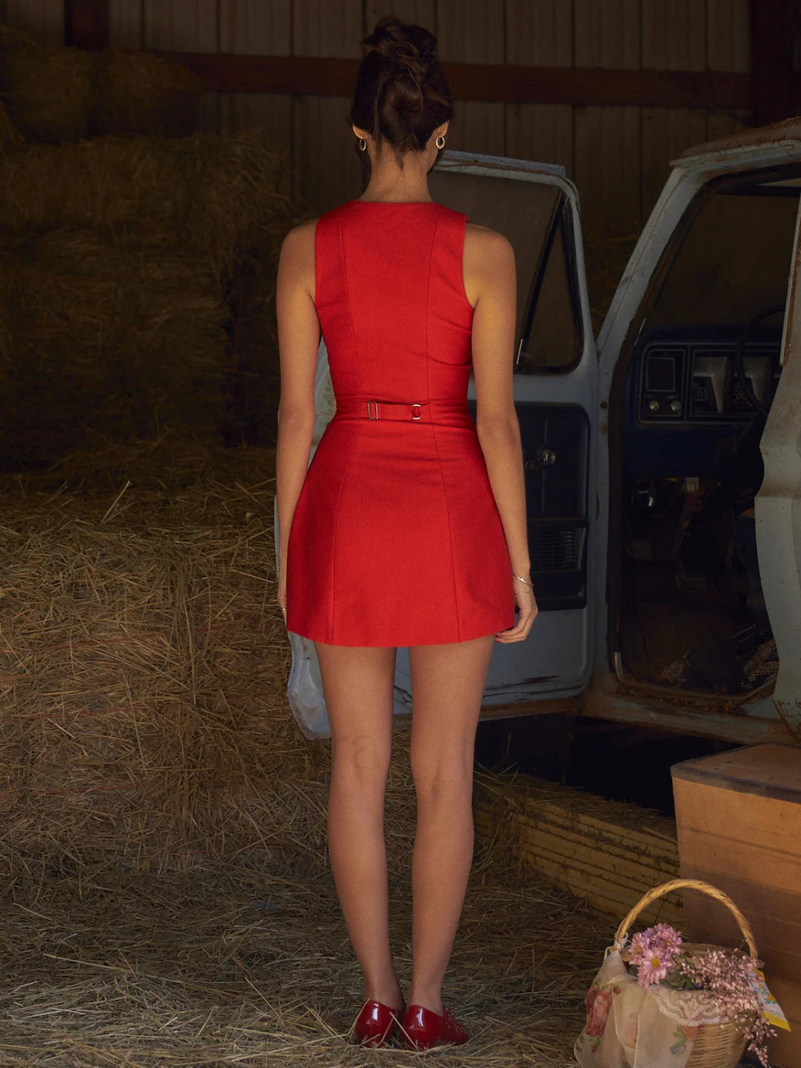 Button Front Sleeveless Short Dress Dresses