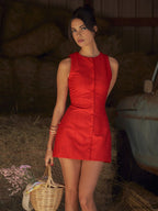 Button Front Sleeveless Short Dress Dresses