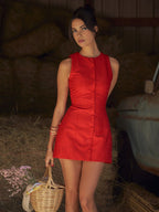 Button Front Sleeveless Short Dress Dresses