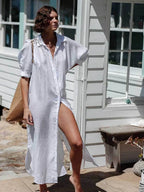 Button Front White Cover Up WHITE / One Size