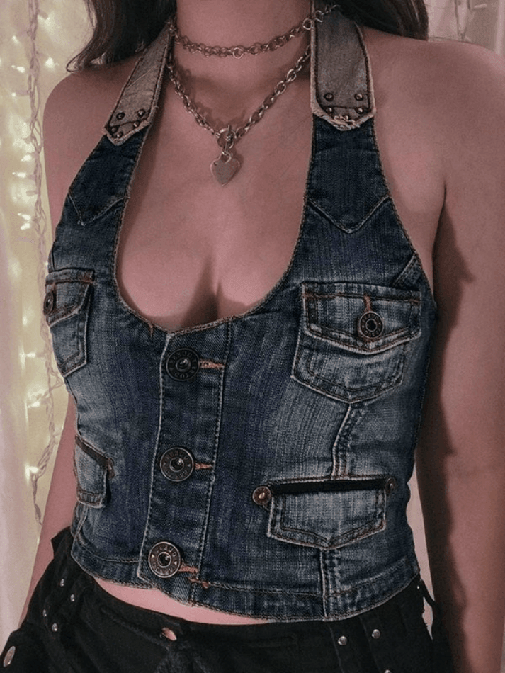 Halter Denim Corset Top Secondary image