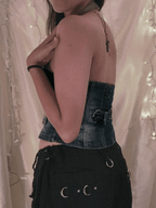 Halter Denim Corset Top Tops&Tees