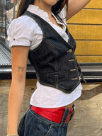 Buttoned Denim Y2K Corset Top Tops&Tees