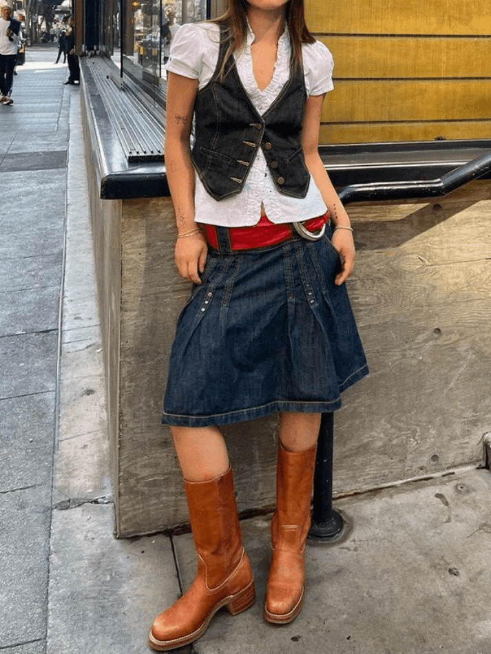 Buttoned Denim Y2K Corset Top Tops&Tees