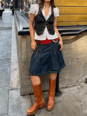 Buttoned Denim Y2K Corset Top Tops&Tees