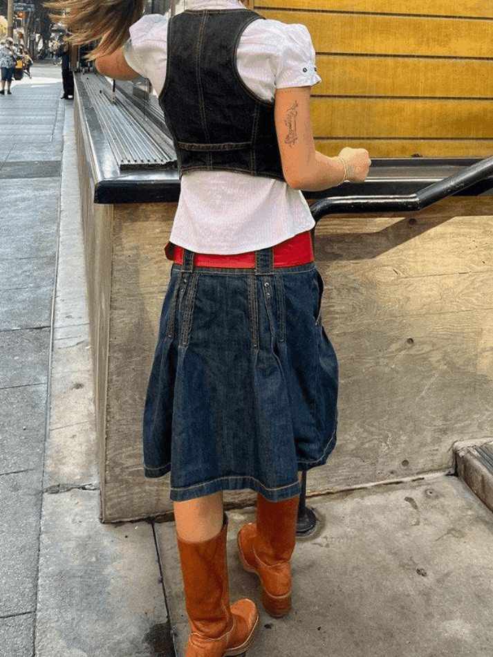 Buttoned Denim Y2K Corset Top Tops&Tees