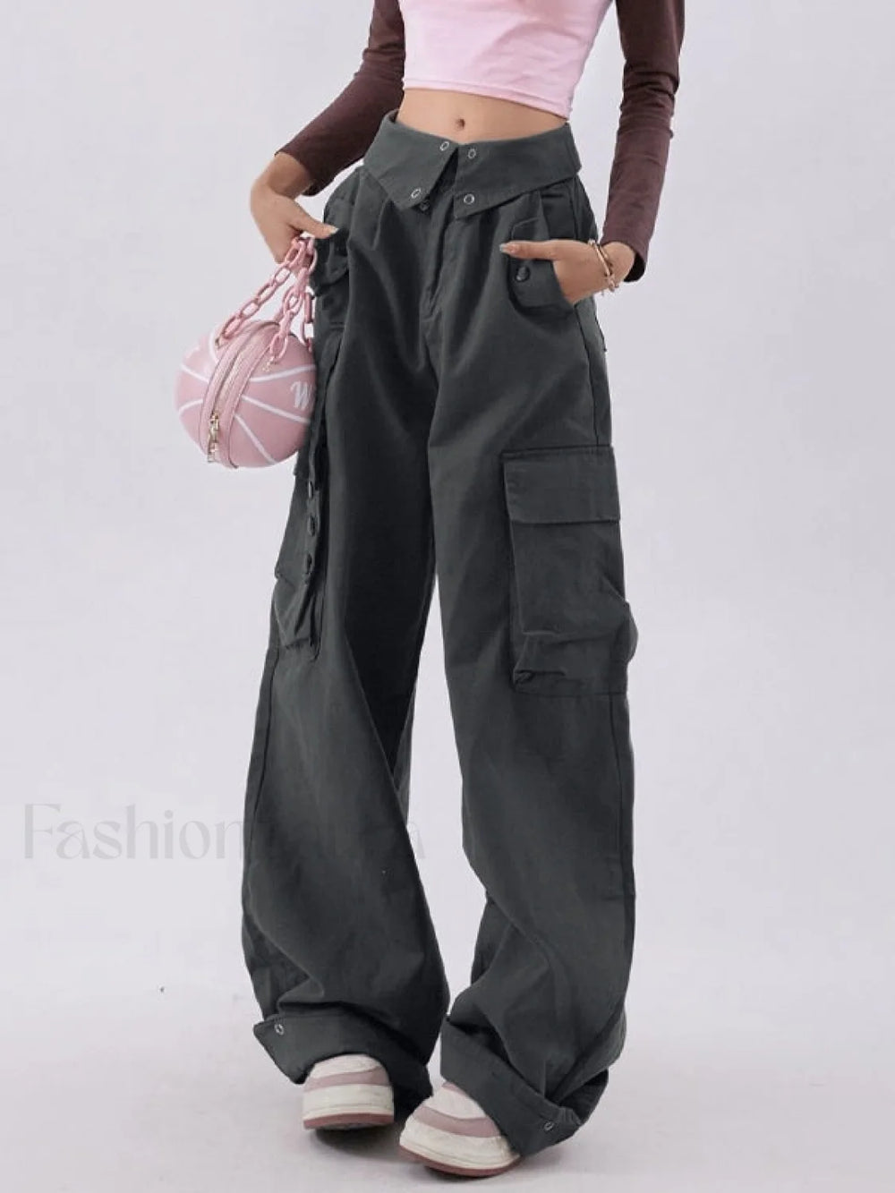 Buttoned High Waisted Cargo Pants Cargo Pants
