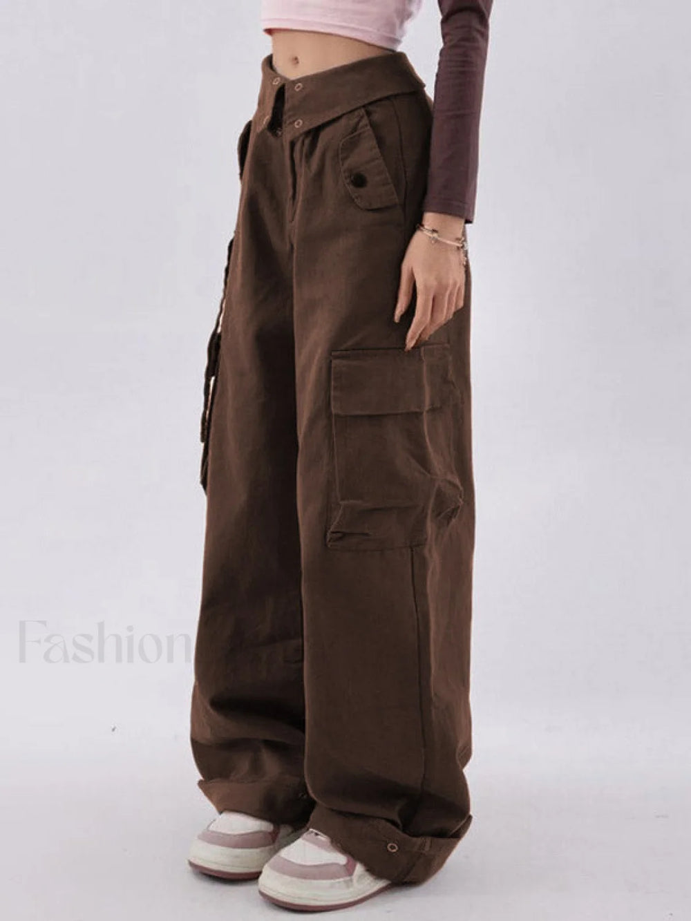 Buttoned High Waisted Cargo Pants Cargo Pants