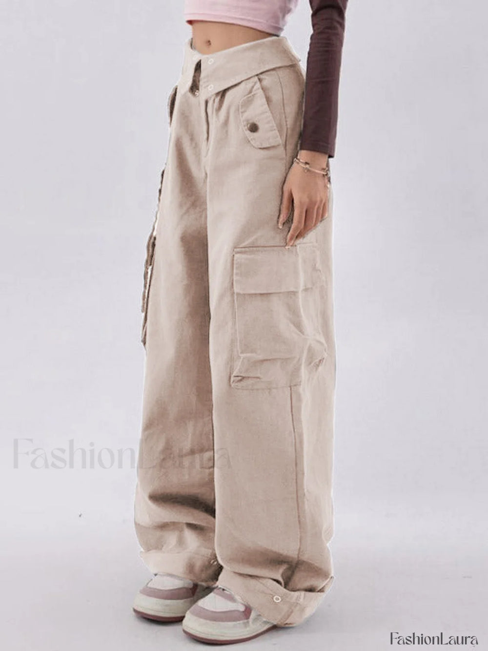 Buttoned High Waisted Cargo Pants Cargo Pants