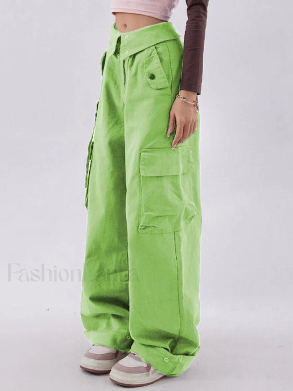 Buttoned High Waisted Cargo Pants Cargo Pants