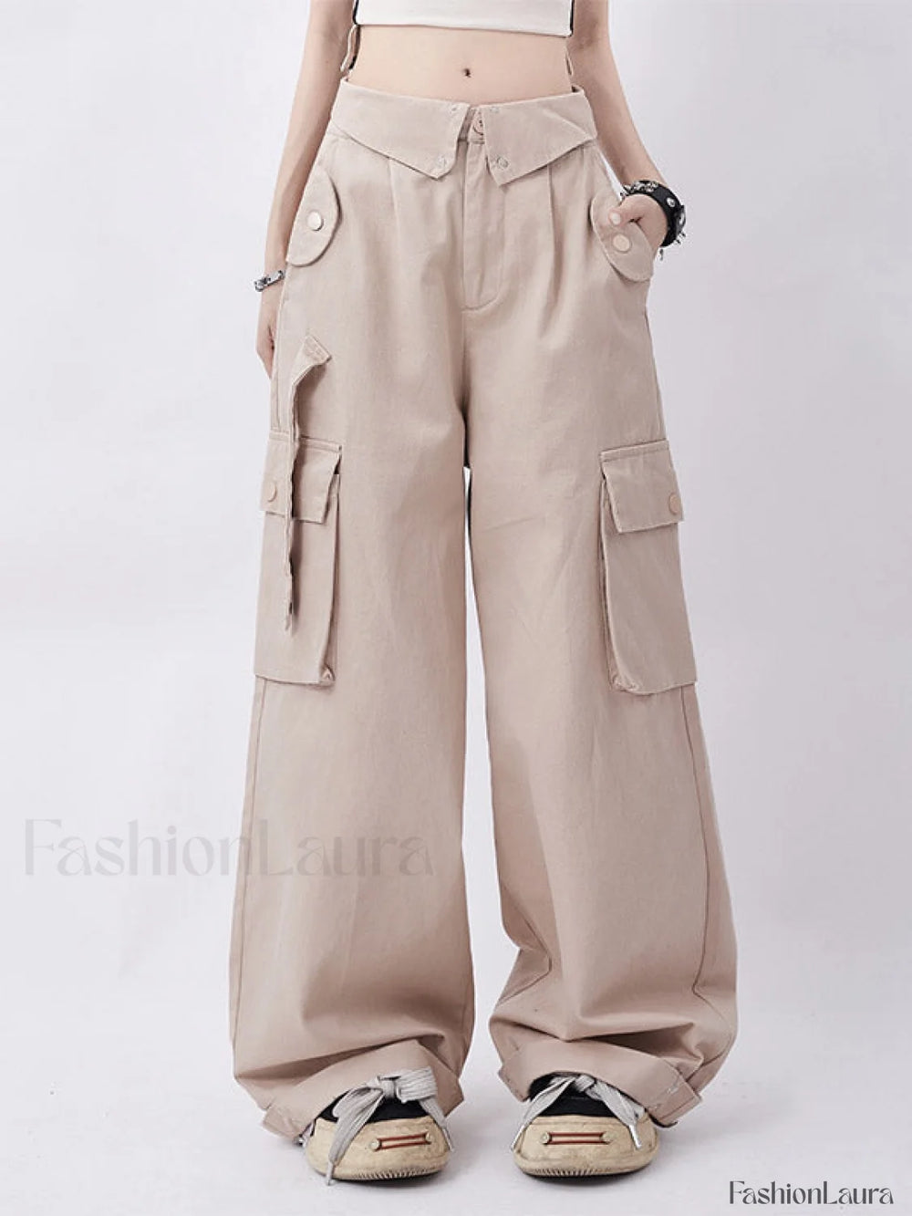 Buttoned High Waisted Cargo Pants Apricot / S Cargo Pants