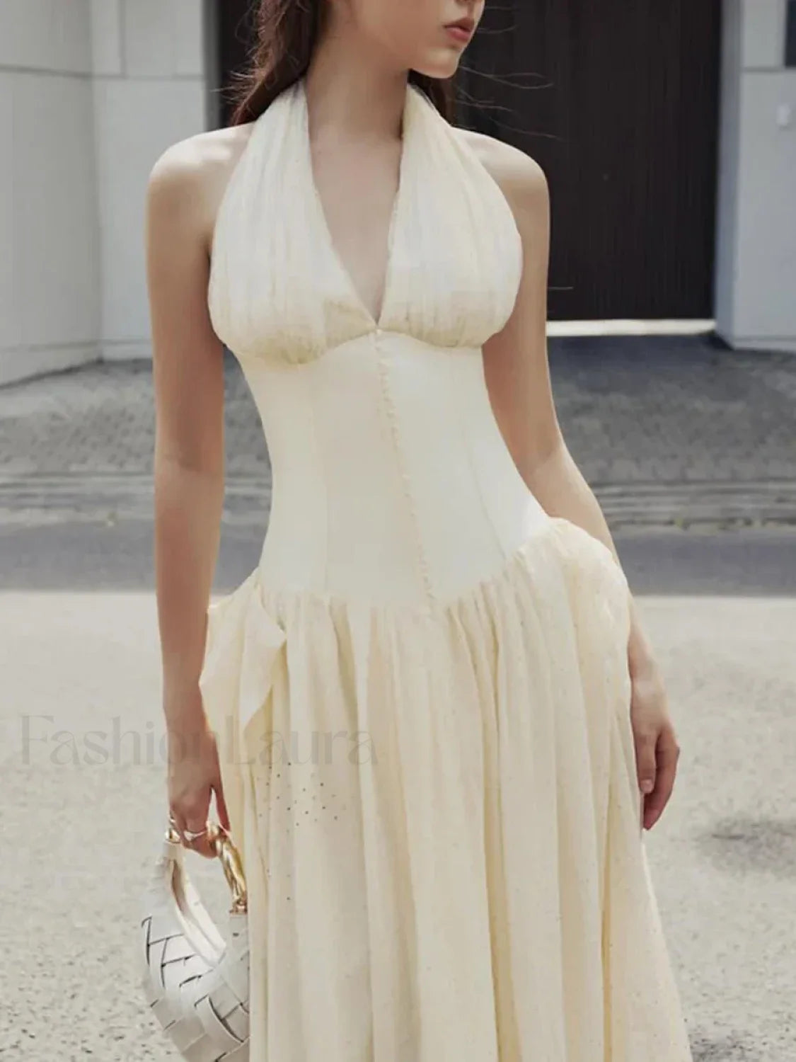 Buttoned Patchwork V Neck Maxi Dress Main image