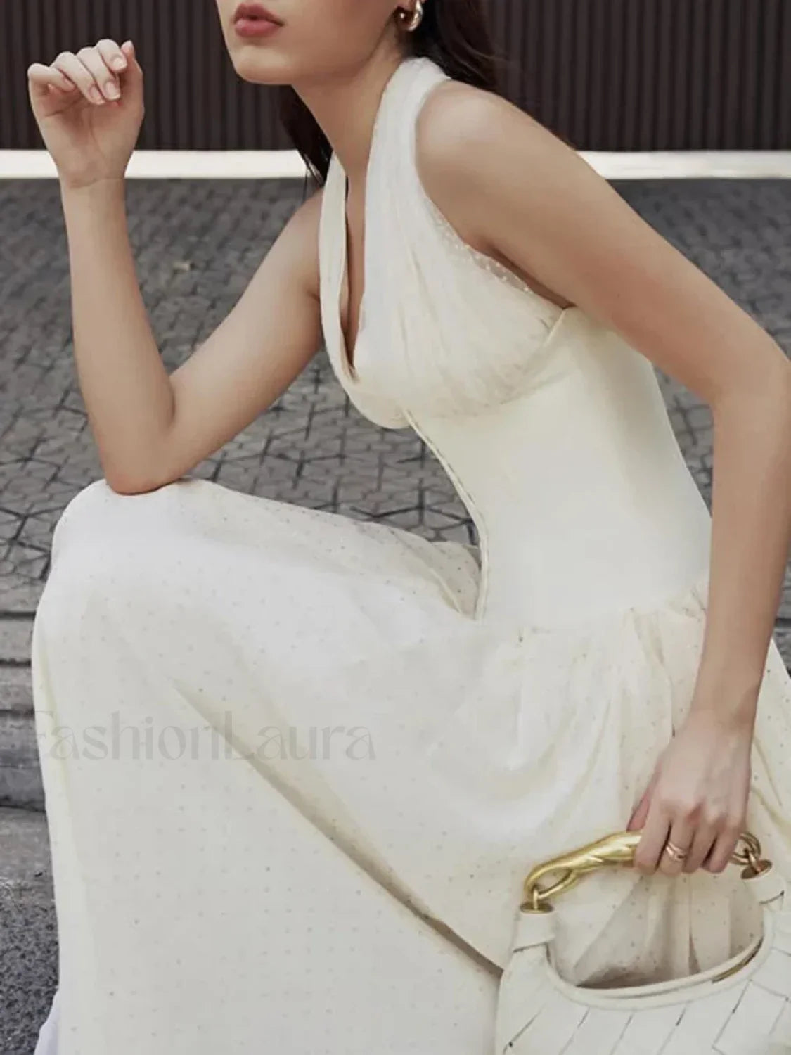 Buttoned Patchwork V Neck Maxi Dress Secondary image