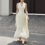 Buttoned Patchwork V Neck Maxi Dress APRICOT / S