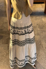 Printed Linen High Waist A Line Boho Skirt