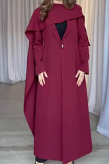Cape Sleeve Solid Color Long Overcoat
