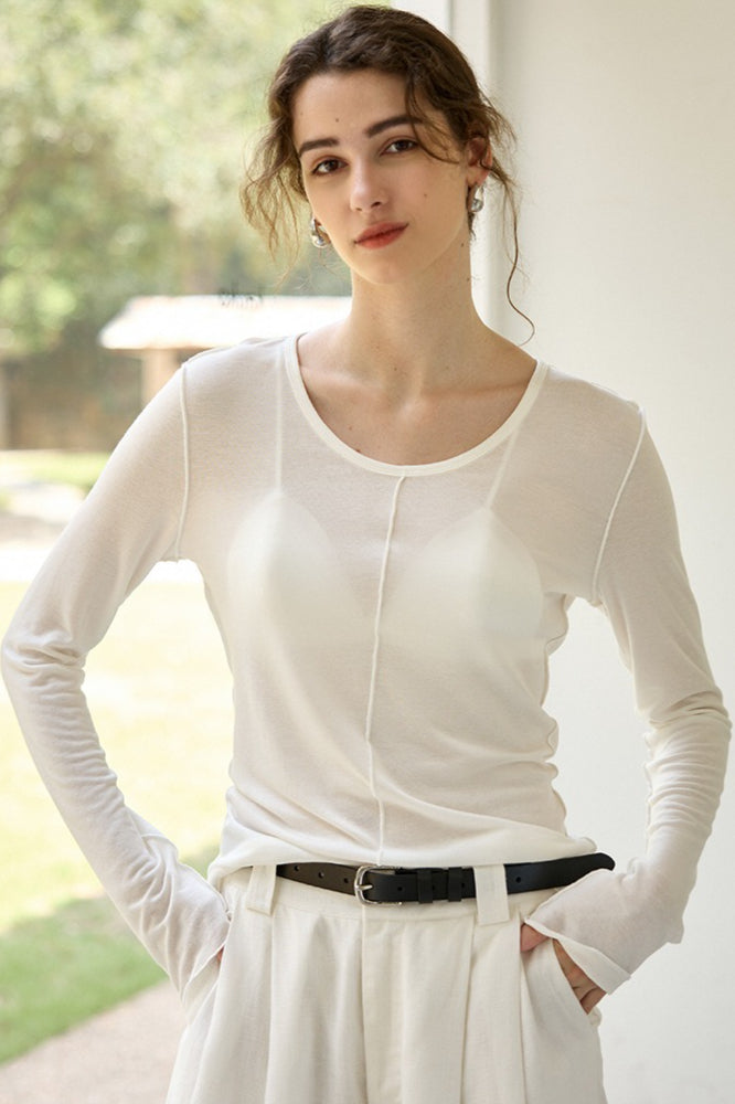 Tencel Wool Blend Round Neck Knit Top Main image