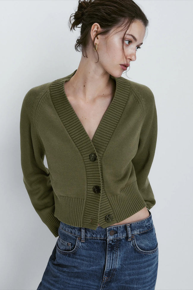 Women’s Wool Blend Slim fit V neck Cardigan Green / XS Main image