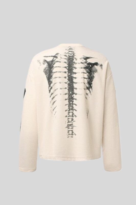 Skeleton Graphic Waffle Oversized Long Sleeve Tee