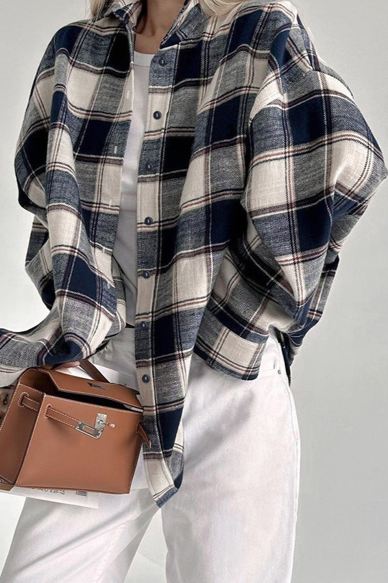 Relaxed Fit Plaid Long Sleeve Blouse Main image