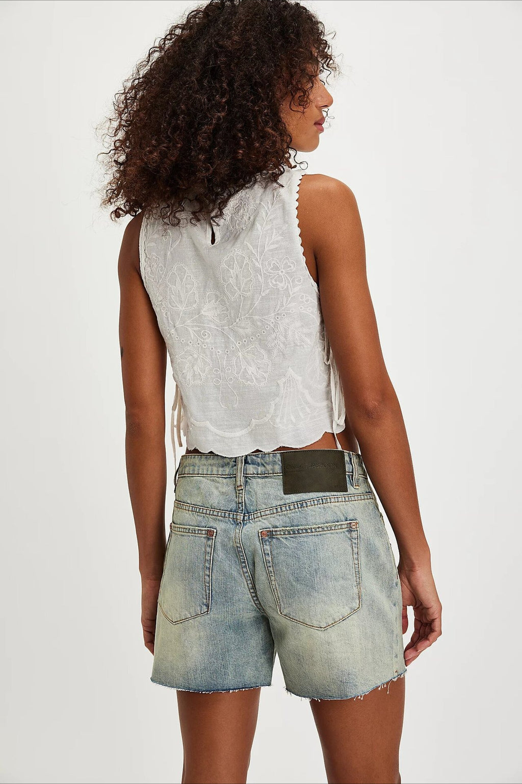 Solid Crew Neck Embroidered Crop Tank Top