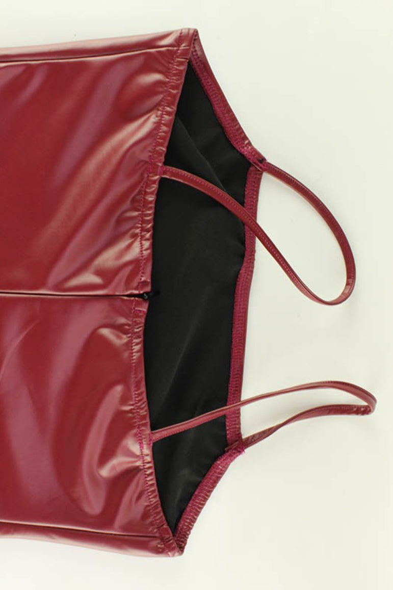 Faux Leather Side Slit Party Dress