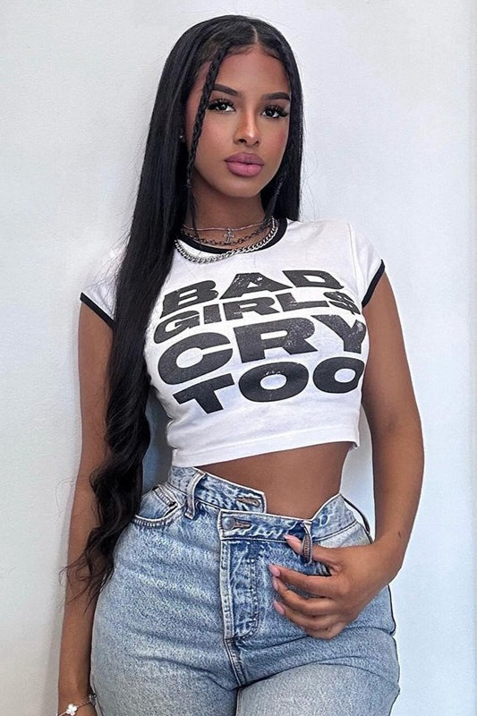 Statement Graphic Contrast Trim Cropped T-Shirt Main image