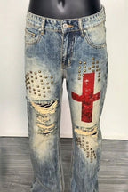 Studded Ripped Micro Flared Jeans