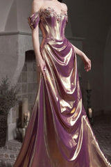 Off Shoulder Ruched Satin Elegant Prom Dress