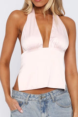 Sexy Deep V Halter Backless Sleeveless Crop Top