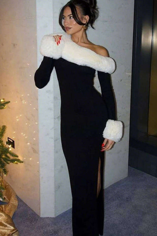 Fur Trim Cold Shoulder Bodycon Dress Secondary image