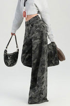 Camouflage Wide Leg High Waist Relaxed Jeans