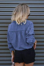 Denim Drawstring Hem Relaxed Blouse