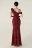 Draped One Shoulder Ruffle Formal Dress S / Red