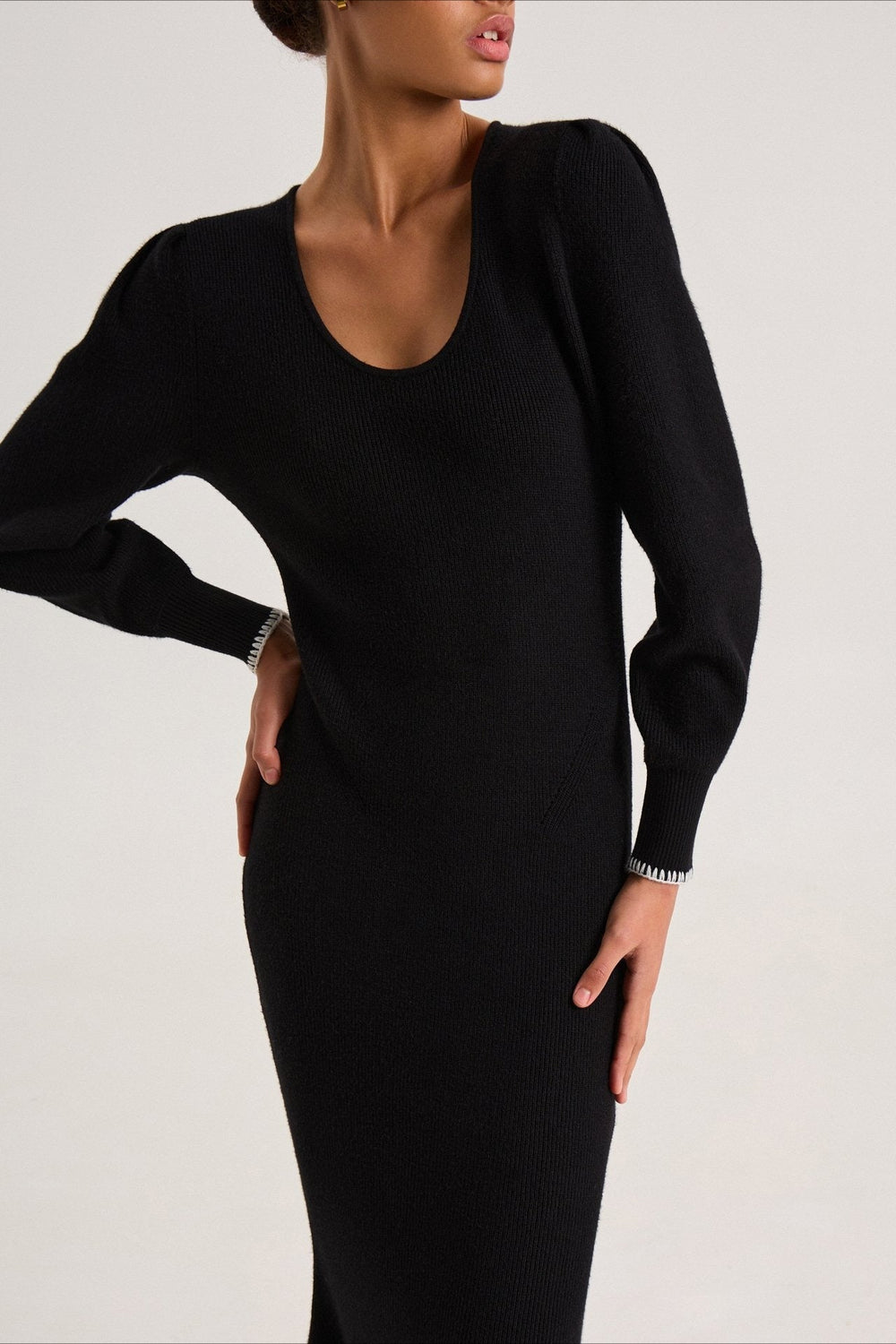 Contrast Trim Ruffle Sweater Dress