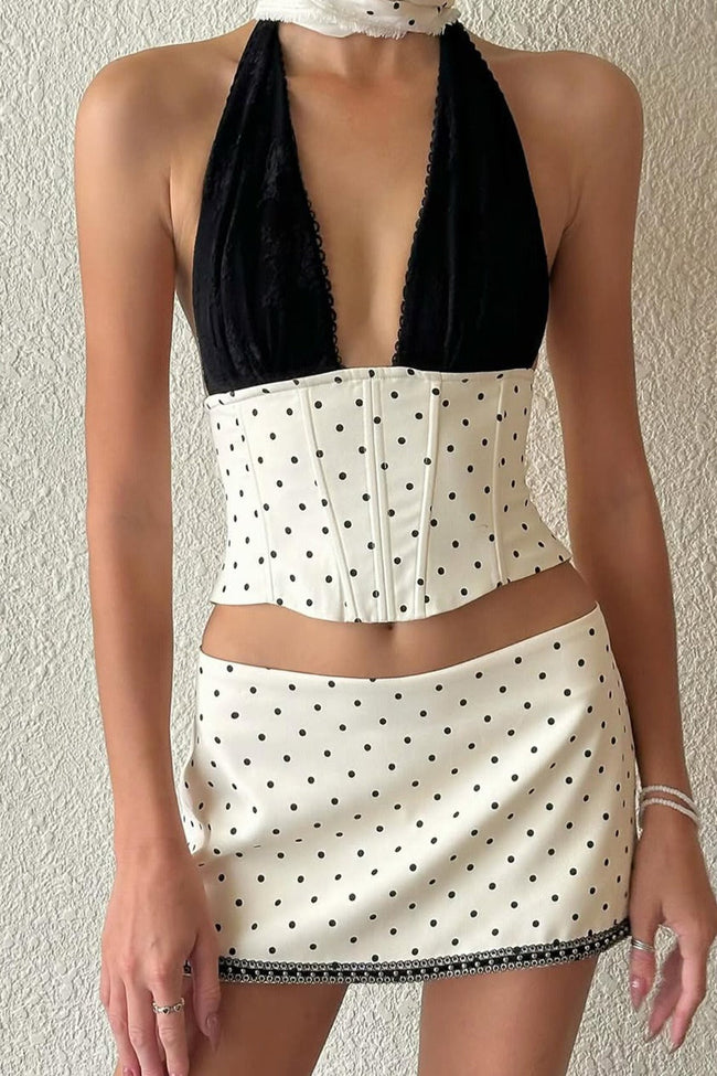 Polka Dot Lace Halter Two Pieces Set Main image
