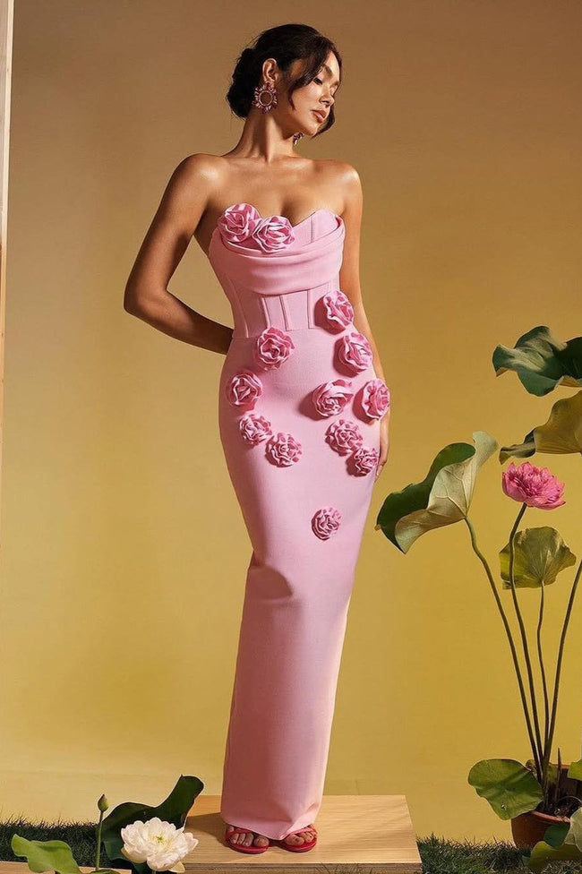 Strapless Floral Bandage Party Dress XS / Pink Main image