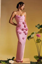 Strapless Floral Bandage Party Dress XS / Pink