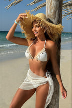 Starfish Fringe Mesh Mini Skirt Three Piece Swim Set