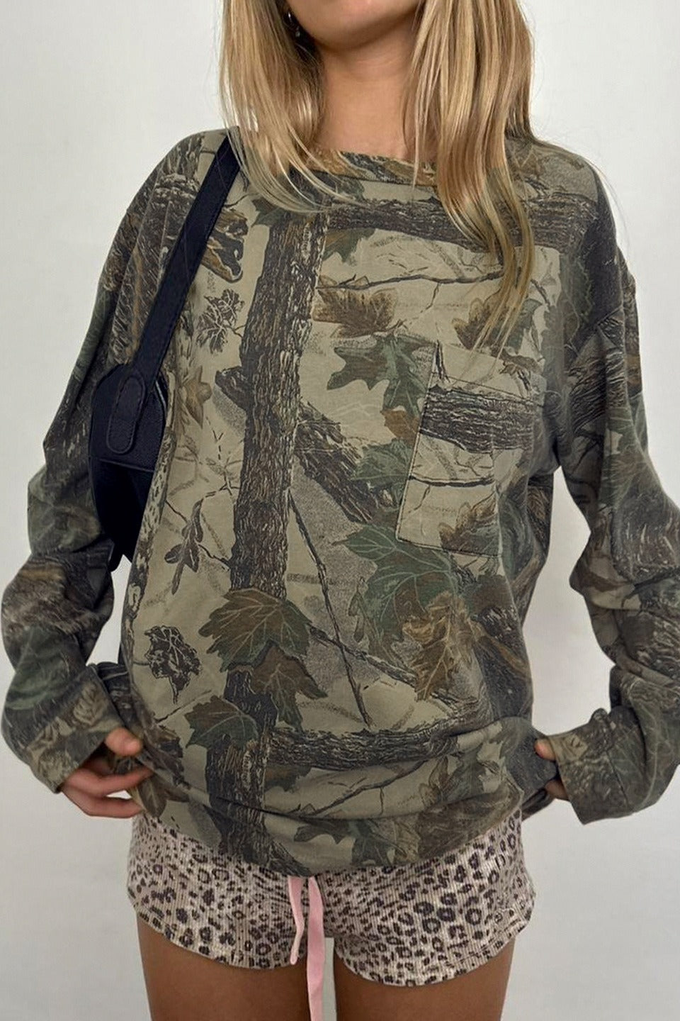 Camouflage Leaf Print Crew Neck Sweatshirt