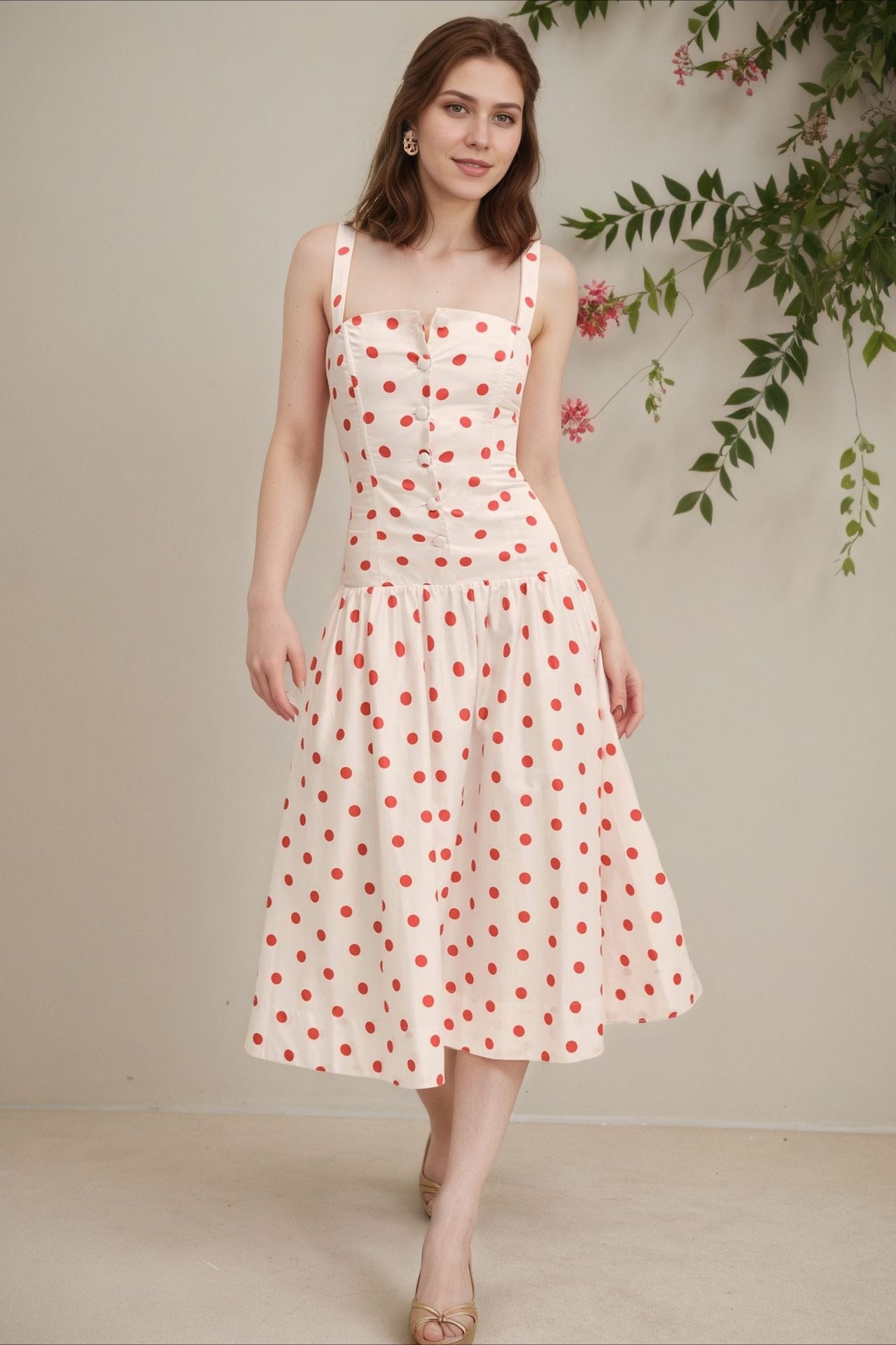 Trendy Polka Dot Cami Bodycon Maxi Dress Secondary image
