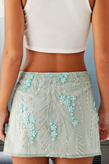 3D Embroidered Sheer Mesh Sequin Floral Skirt
