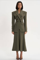 Structured Flowing Striped Fitted Two Piece Blazer Skirt Set