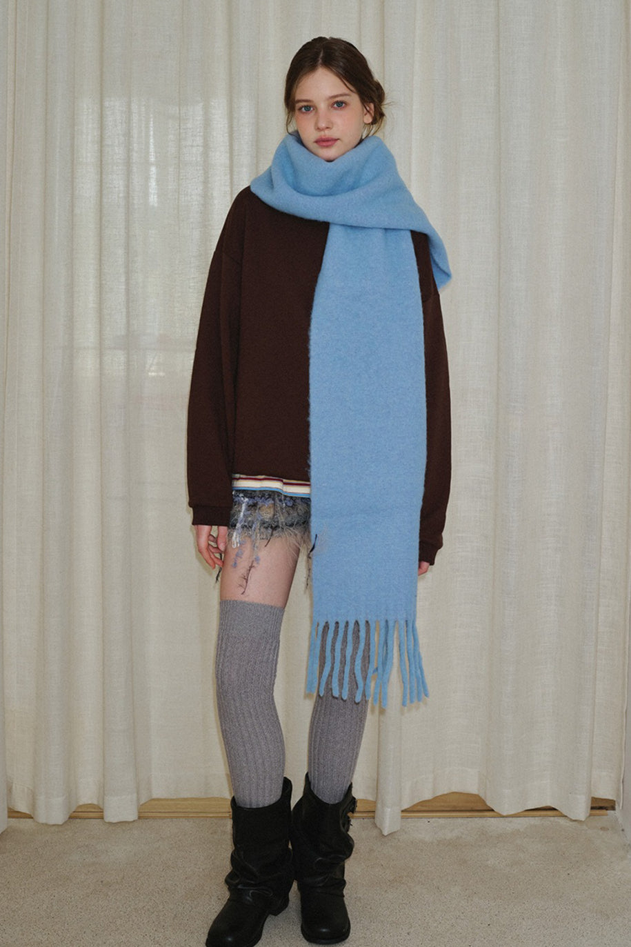 Glacier Blue Solid Wool Blend Scarf Secondary image
