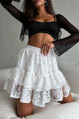 Sheer Lace Jacquard Tiered Mini Skirt