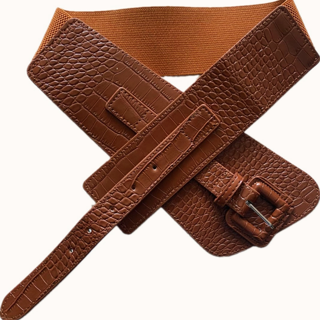 Vintage Croc Embossed Wide Waist Belt