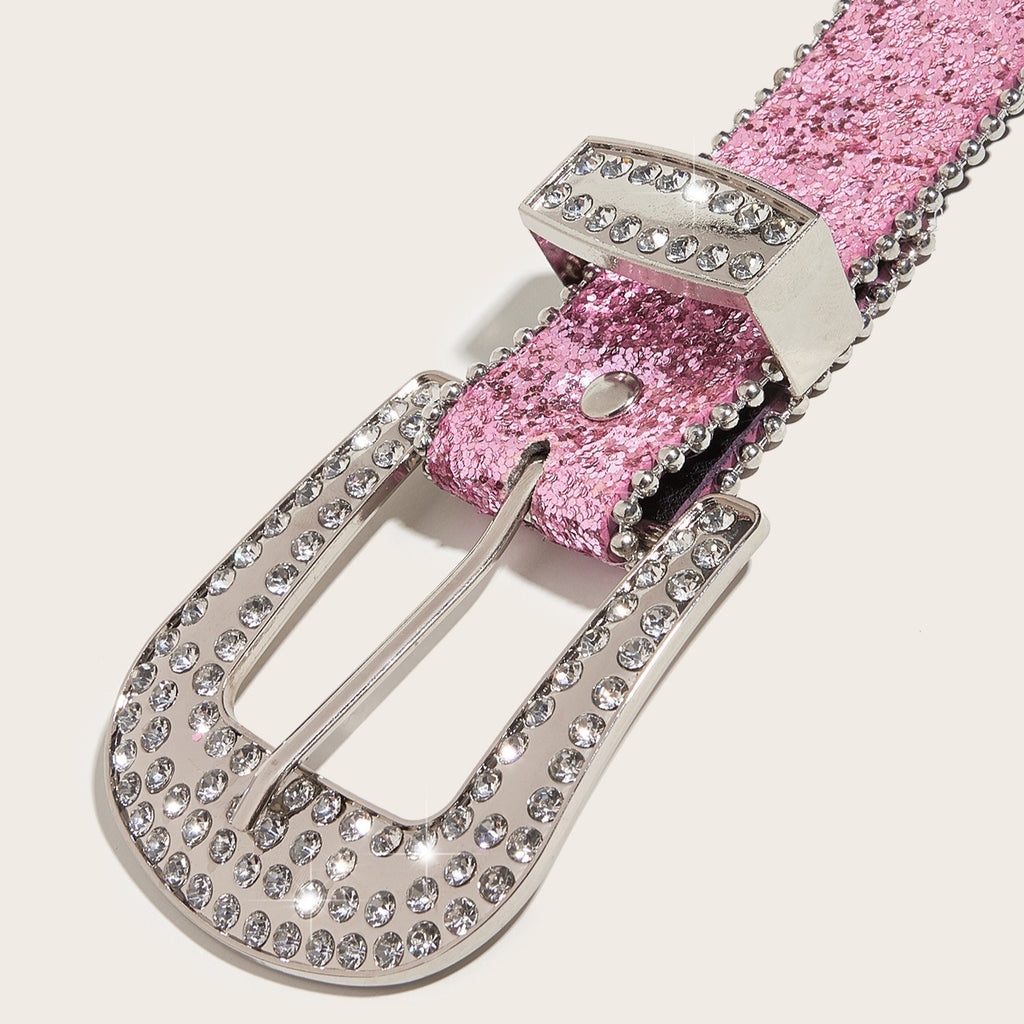 Rhinestone Sequin Wide Denim Belt