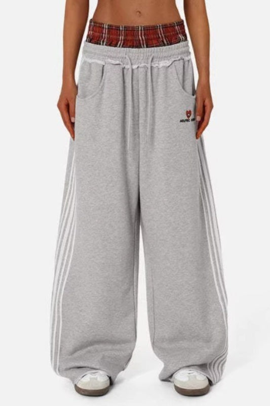 Stripe Embroidered Double Waist Sweatpants